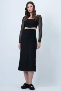 Trend Alaçatı Stili Women's Black Hidden Zipper Stitching Detailed Faux Suede Maxi Length Skirt Alc-X14407 - Image 4