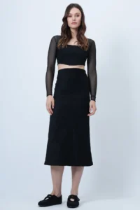 Trend Alaçatı Stili Women's Black Hidden Zipper Stitching Detailed Faux Suede Maxi Length Skirt Alc-X14407 - Image 5