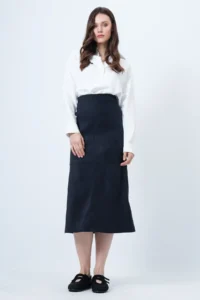 Trend Alaçatı Stili Women's Navy Blue Hidden Zipper Stitching Detailed Faux Suede Maxi Length Skirt Alc-X14407 - Image 2
