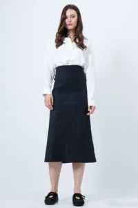 Trend Alaçatı Stili Women's Navy Blue Hidden Zipper Stitching Detailed Faux Suede Maxi Length Skirt Alc-X14407 - Image 3