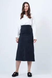 Trend Alaçatı Stili Women's Navy Blue Hidden Zipper Stitching Detailed Faux Suede Maxi Length Skirt Alc-X14407 - Image 4