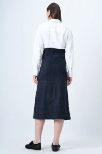 Trend Alaçatı Stili Women's Navy Blue Hidden Zipper Stitching Detailed Faux Suede Maxi Length Skirt Alc-X14407 - Image 5