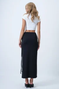 Trend Alaçatı Stili Women's Black Belt Detailed Midi Length Sandy Skirt Alc-X14550 - Image 6