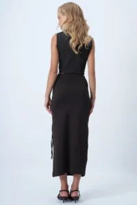 Trend Alaçatı Stili Women's Bitter Brown Belt Detailed Midi Length Sandy Skirt ALC-X14550 - Image 6
