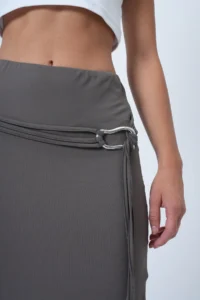 Trend Alaçatı Stili Women's Gray Belt Detailed Midi Length Sandy Skirt Alc-X14550 - Image 6