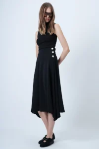 Trend Alaçatı Stili Women's Black Gold Button Detailed Midi Length Skirt Alc-X14639