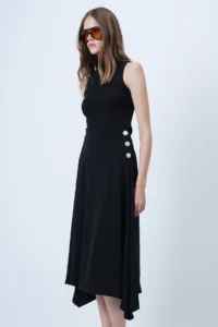 Trend Alaçatı Stili Women's Black Gold Button Detailed Midi Length Skirt Alc-X14639 - Image 2