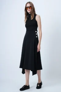 Trend Alaçatı Stili Women's Black Gold Button Detailed Midi Length Skirt Alc-X14639 - Image 3