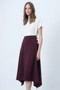 Trend Alaçatı Stili Women's Burgundy Gold Button Detailed Midi Length Skirt ALC-X14639 - Image 2