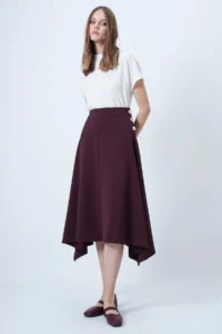 Trend Alaçatı Stili Women's Burgundy Gold Button Detailed Midi Length Skirt ALC-X14639 - Image 3