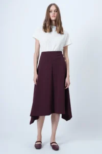 Trend Alaçatı Stili Women's Burgundy Gold Button Detailed Midi Length Skirt ALC-X14639 - Image 4