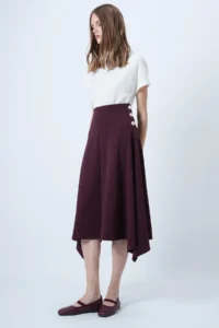 Trend Alaçatı Stili Women's Burgundy Gold Button Detailed Midi Length Skirt ALC-X14639 - Image 5