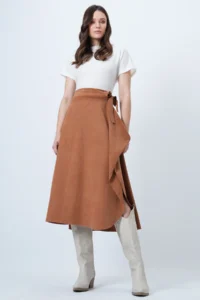 Trend Alaçatı Stili Women's Cinnamon Asymmetrical Cut Waist Tie Detailed Skirt Alc-X14690