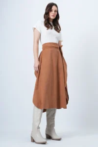Trend Alaçatı Stili Women's Cinnamon Asymmetrical Cut Waist Tie Detailed Skirt Alc-X14690 - Image 2