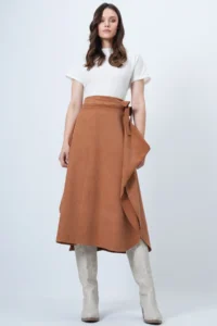 Trend Alaçatı Stili Women's Cinnamon Asymmetrical Cut Waist Tie Detailed Skirt Alc-X14690 - Image 3