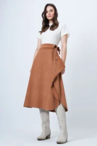 Trend Alaçatı Stili Women's Cinnamon Asymmetrical Cut Waist Tie Detailed Skirt Alc-X14690 - Image 4