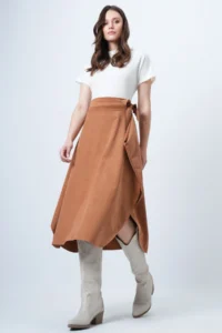 Trend Alaçatı Stili Women's Cinnamon Asymmetrical Cut Waist Tie Detailed Skirt Alc-X14690 - Image 5