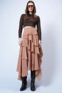 Trend Alaçatı Stili Women's Caramel Layered Flounce Maxi Length Woven Skirt ALC-X14749 - Image 2