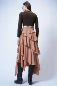 Trend Alaçatı Stili Women's Caramel Layered Flounce Maxi Length Woven Skirt ALC-X14749 - Image 7