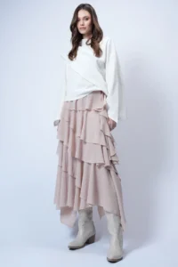 Trend Alaçatı Stili Women's Stone Layered Flounce Maxi Length Woven Skirt ALC-X14749 - Image 2
