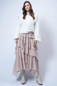 Trend Alaçatı Stili Women's Stone Layered Flounce Maxi Length Woven Skirt ALC-X14749 - Image 3