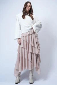 Trend Alaçatı Stili Women's Stone Layered Flounce Maxi Length Woven Skirt ALC-X14749 - Image 4