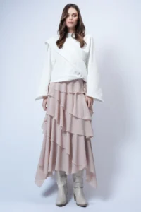 Trend Alaçatı Stili Women's Stone Layered Flounce Maxi Length Woven Skirt ALC-X14749 - Image 5