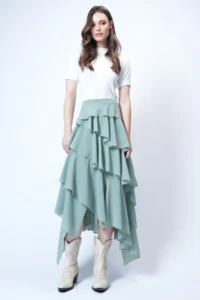 Trend Alaçatı Stili Women's Mint Layered Flounce Maxi Length Woven Skirt ALC-X14749