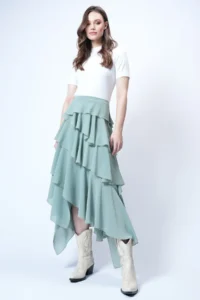 Trend Alaçatı Stili Women's Mint Layered Flounce Maxi Length Woven Skirt ALC-X14749 - Image 2