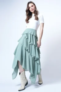 Trend Alaçatı Stili Women's Mint Layered Flounce Maxi Length Woven Skirt ALC-X14749 - Image 3