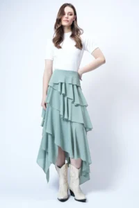 Trend Alaçatı Stili Women's Mint Layered Flounce Maxi Length Woven Skirt ALC-X14749 - Image 4
