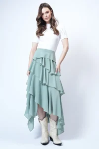 Trend Alaçatı Stili Women's Mint Layered Flounce Maxi Length Woven Skirt ALC-X14749 - Image 5