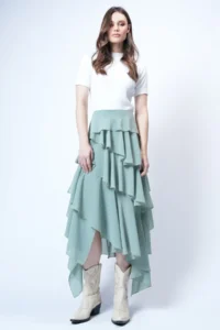 Trend Alaçatı Stili Women's Mint Layered Flounce Maxi Length Woven Skirt ALC-X14749 - Image 6