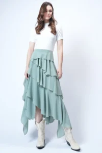 Trend Alaçatı Stili Women's Mint Layered Flounce Maxi Length Woven Skirt ALC-X14749 - Image 7