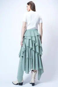 Trend Alaçatı Stili Women's Mint Layered Flounce Maxi Length Woven Skirt ALC-X14749 - Image 8