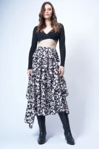 Trend Alaçatı Stili Women's Leopard Layered Flounce Maxi Length Woven Skirt ALC-X14749 - Image 3