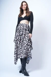 Trend Alaçatı Stili Women's Leopard Layered Flounce Maxi Length Woven Skirt ALC-X14749 - Image 4