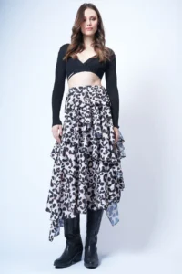 Trend Alaçatı Stili Women's Leopard Layered Flounce Maxi Length Woven Skirt ALC-X14749 - Image 5