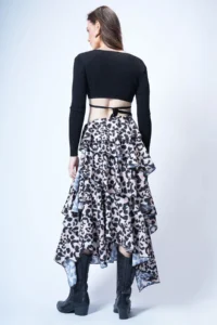 Trend Alaçatı Stili Women's Leopard Layered Flounce Maxi Length Woven Skirt ALC-X14749 - Image 6