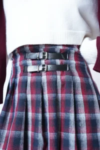 Trend Alaçatı Stili Women's Burgundy Belt Buckle Zippered Pleated Midi Skirt ALC-X14752 - Image 6