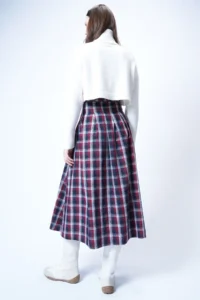Trend Alaçatı Stili Women's Burgundy Belt Buckle Zippered Pleated Midi Skirt ALC-X14752 - Image 7