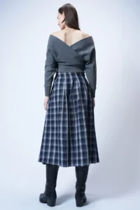 Trend Alaçatı Stili Women's Navy Blue Belt Buckle Zippered Pleated Midi Skirt ALC-X14752 - Image 5