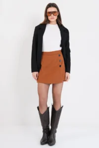 Trend Alaçatı Stili Women's Cinnamon Button Detailed Stretch Shorts Skirt ALC-X14779 - Image 4
