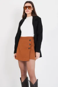 Trend Alaçatı Stili Women's Cinnamon Button Detailed Stretch Shorts Skirt ALC-X14779 - Image 5