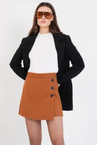 Trend Alaçatı Stili Women's Cinnamon Button Detailed Stretch Shorts Skirt ALC-X14779 - Image 6