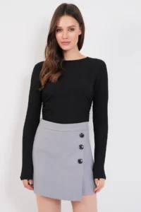 Trend Alaçatı Stili Women Gray Button Detailed Bowl Shorts Skirt Alc-X14779