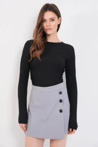 Trend Alaçatı Stili Women Gray Button Detailed Bowl Shorts Skirt Alc-X14779 - Image 2