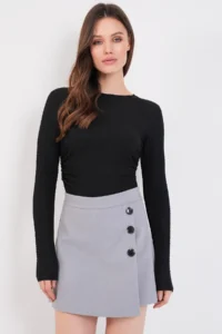 Trend Alaçatı Stili Women Gray Button Detailed Bowl Shorts Skirt Alc-X14779 - Image 3