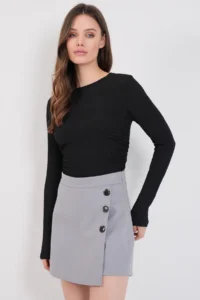 Trend Alaçatı Stili Women Gray Button Detailed Bowl Shorts Skirt Alc-X14779 - Image 4