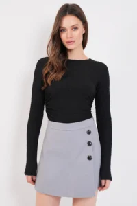 Trend Alaçatı Stili Women Gray Button Detailed Bowl Shorts Skirt Alc-X14779 - Image 5